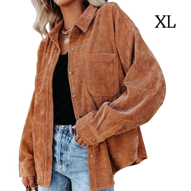 Qarigey Camisa de mujer Casual Botón Top Blusa de pana Blusa Abrigo de otoño Prendas para la parte del cuerpo Naranja XL