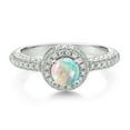thumbnail image 2 of Gem Stone King 925 Sterling Silver White Opal and White Moissanite Engagement Ring for Women (1.06 Cttw, Round Cabochon 5MM, Available in Size 5, 6, 7, 8, 9), 2 of 6