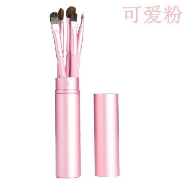 Nvzi Juego de brochas de maquillaje, kit de 5 brochas de maquillaje de viaje, brochas cosméticas para base de maquillaje, rubor, sombra de ojos con bolsa de almacenamiento (rosa)