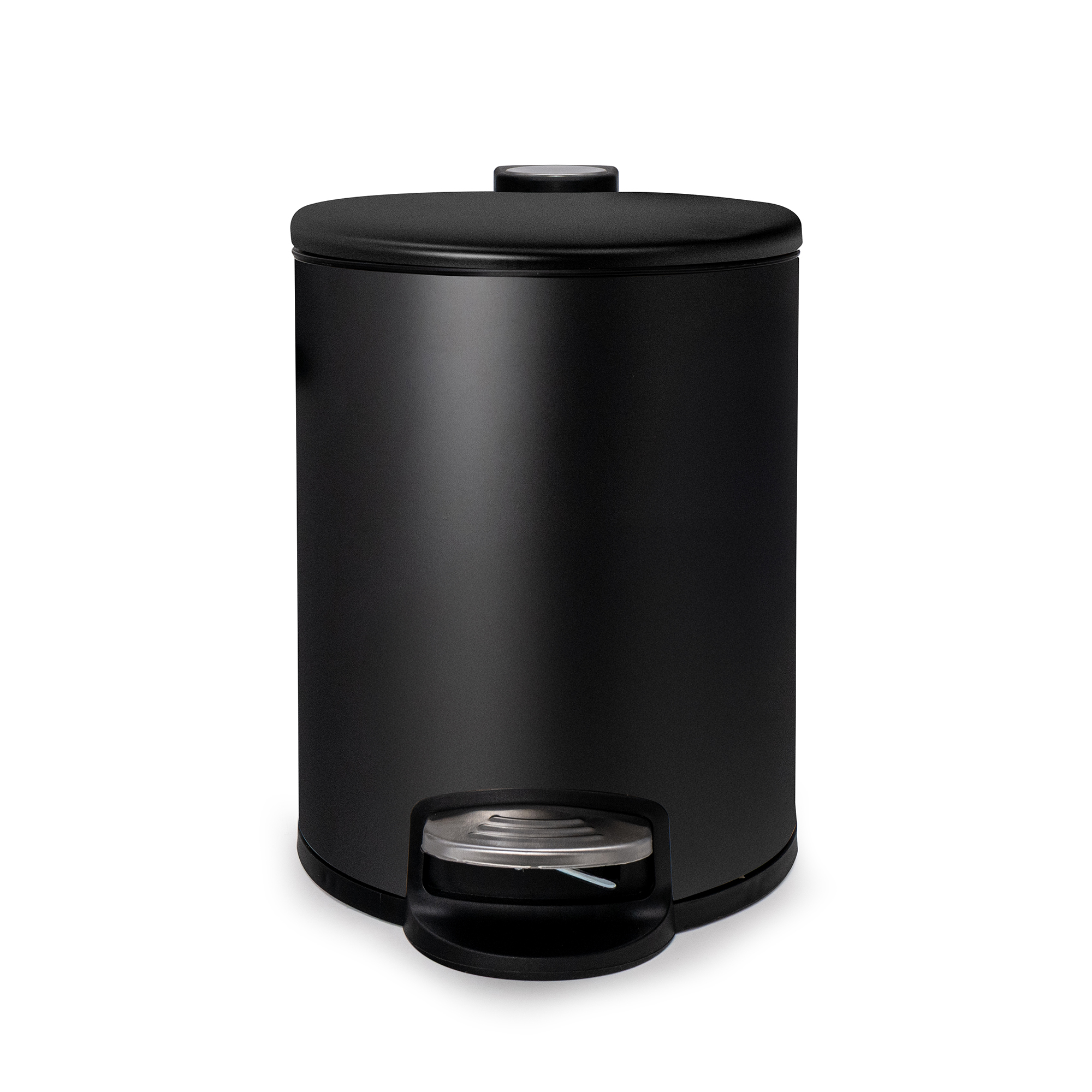 Acento Rondo 1.3 Gallon Round Step Trash Can with Soft-Close Lid, Removable Liner Bucket, Premium Pedal Metal Waste Bin for Bathroom, Bedroom, Dorm, Office, Matte Black