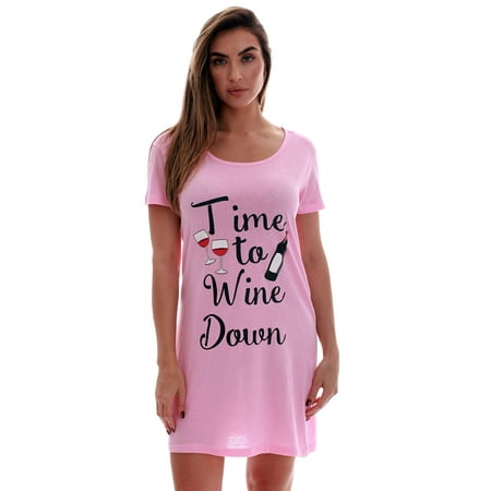 

Just Love Comfortable Sleep Dress Shirt for Women - Ideal for Sleeping and Lounging in Dorms (Pink - Time to Wine Down 3X)