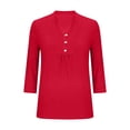 thumbnail image 5 of ClodeEU Womens Henley V-Neck 3/4 Length Sleeve Tops,Casual Summer Pleated T-Shirts ,Loose Fit Work Blouses Red,Womens Plus M, 5 of 5