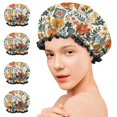 thumbnail image 7 of Shower Caps,Pioneer Flower Floral Print Pattern Waterproof Shower Cap for Women 4 Pieces,Double Reusable Hair Cover for Shower PEVA Elastic Stretch Hem, 7 of 7