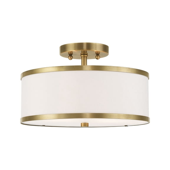 Livex Lighting Park Ridge 2-Light Metal & Fabric Ceiling Mount in Antique Brass