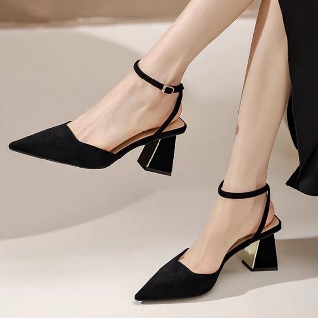 Nuevo estilo, hebilla para mujer con tacones altos puntiagudos, tacón grueso, sandalias Baotou para mujer, zapatos de tacón para mujer, zapatos de fiesta, cuñas, zapatos 35 Gao Jinjia LED