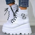thumbnail image 3 of Women's Chunky Platform Combat Booties | High Wedge Heel, Side Zipper & Lace-Up Ankle, 3 of 11