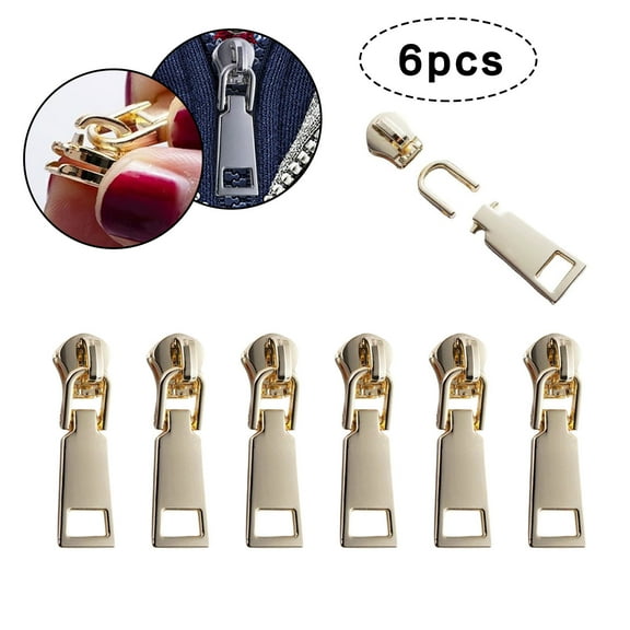Detachable Zipper Head, Luggage, Jacket, Clothing, Shoes, Zinc Alloy Zipper, Gold Color Faucets, 6Pc Zipper Kit Faucets, Gold