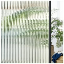 3D Fluted Glass Window Privacy Film, Frosted Reeded Glass Cling for Bathroom Door Home Decoration, Translucent Self-Adhesive Vinyl, Sun Blocking 17.5x78.7 in, Clear