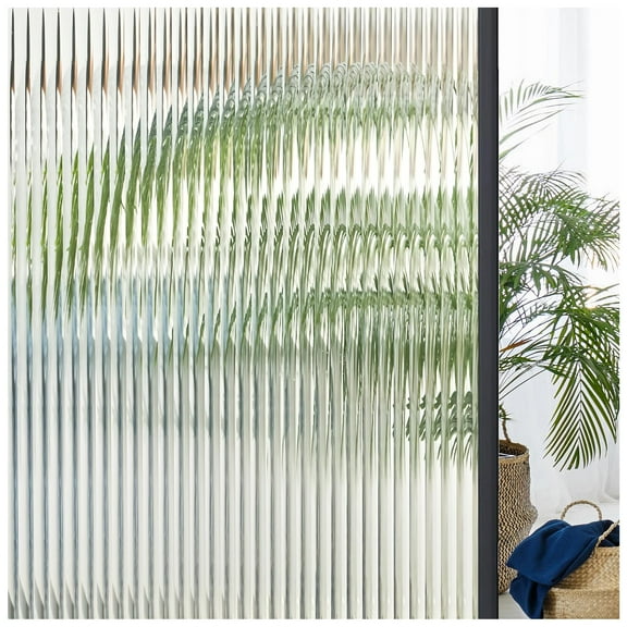 3D Fluted Glass Window Privacy Film, Frosted Reeded Glass Cling for Bathroom Door Home Decoration, Translucent Self-Adhesive Vinyl, Sun Blocking 17.5x78.7 in, Clear