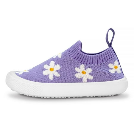 

JAN & JUL Slip-on Kids Shoes Breathable Casual Knit Sneakers (Purple Daisy 7 Toddler)