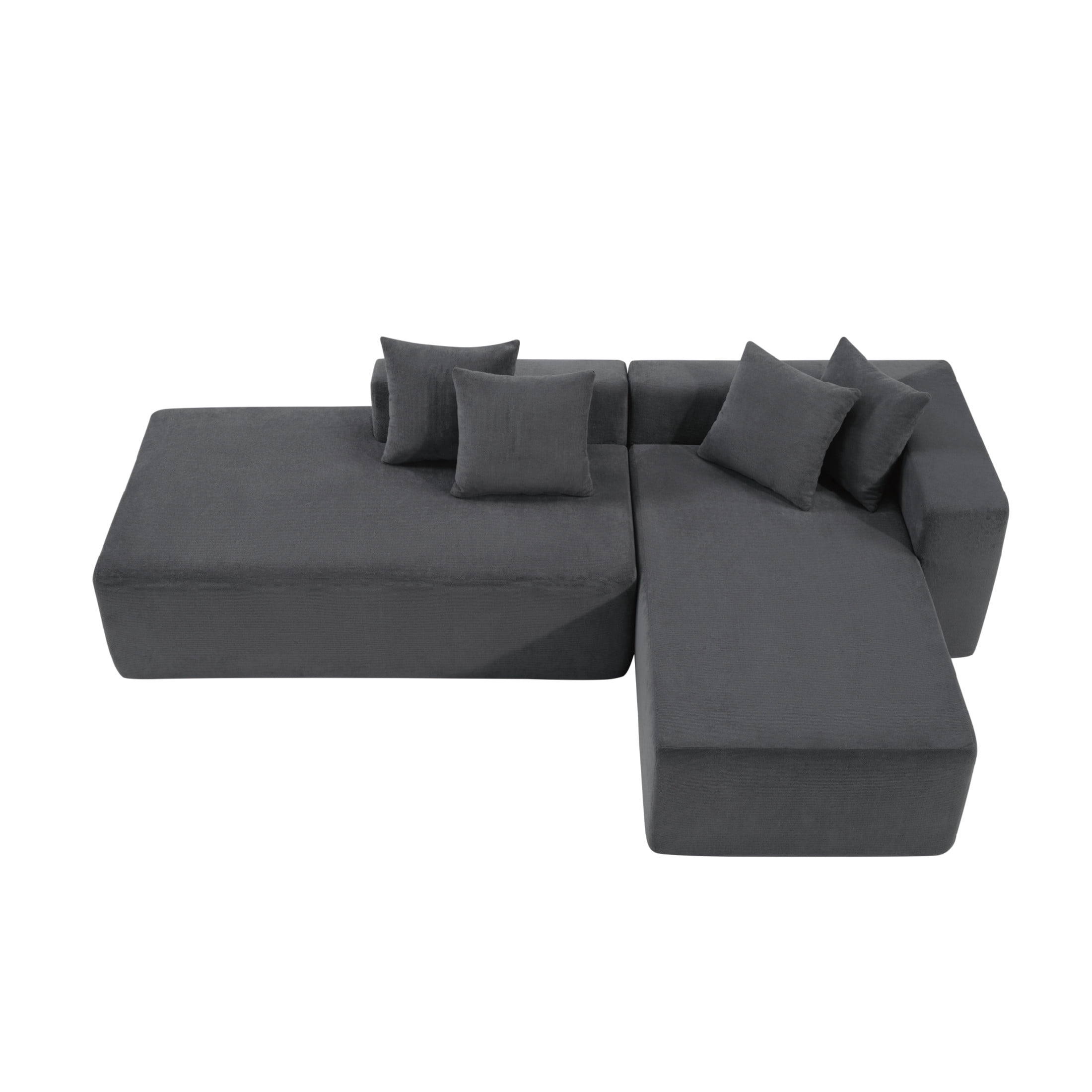 Noble House Ferb 101" L-Shaped Modular Sofa, Deep Seat Corduroy Sectional Lounger, Living Room, Bedroom, Dark Gray