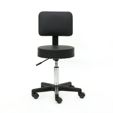 Kmowoo Round Shape Adjustable Salon Stool with Back and Line Black