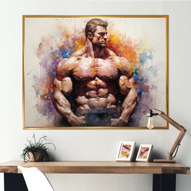 Designart art Mural Encadré Aérobic & Musculation, art Mural Encadré Aérobic & Musculation, Musculation Euphonie I, Beige Grand art Mural Encadré Doré Moderne, Cadre Doré 20x12 Pouces