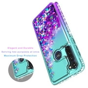 Motorola Moto G Stylus 2020 Phone Case, with [Tempered Glass Protector Included] Liquid Floating Glitter Quicksand Bling with Spot Diamond Cover - Teal/Purple