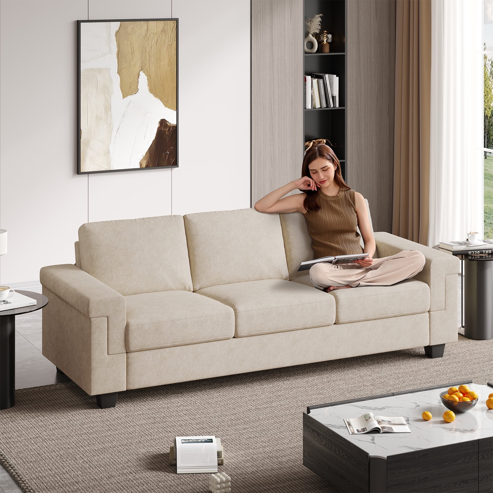 90" Sofa Couch, Modern Upholstered Sofa 3 Seater Sofa For Living Room Apartment Office