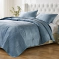 thumbnail image 2 of Barefoot Bungalow Riviera Velvet Finely Stitched Modern Quilt Set, Spa Blue, 3-Piece Full/Queen, 2 of 9