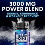 Extra Strength Nitric Oxide Booster - 3X Strength L-Arginine AKG & Citrulline Malate - Men & Women Premium Pre Workout Nitric Booster - Natural Energy & Muscle Support, Bottled in USA - 60 Capsules