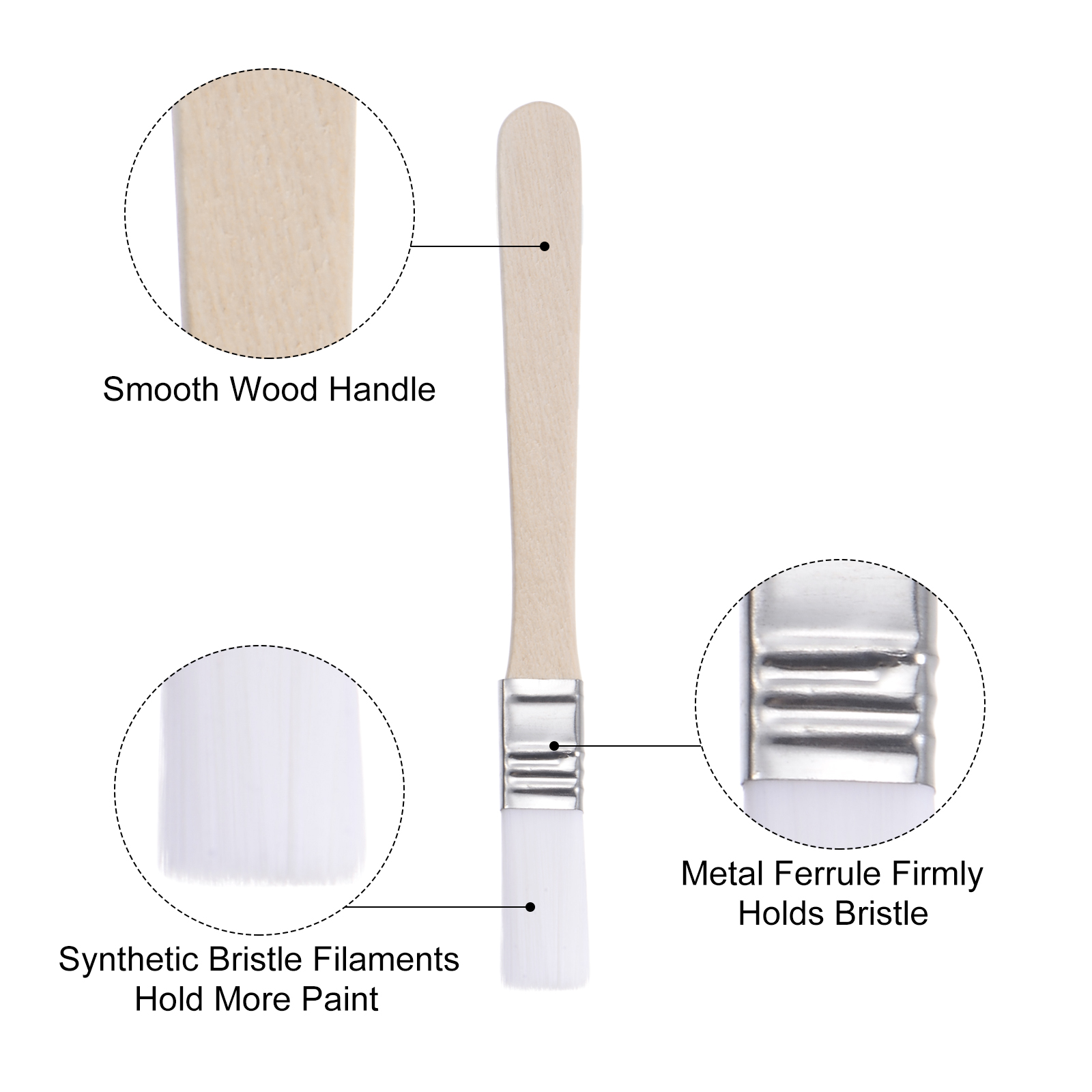 Unique Bargains Natural Bristle with Wood Handle Tool Width Small Paint Brush White 0.5"