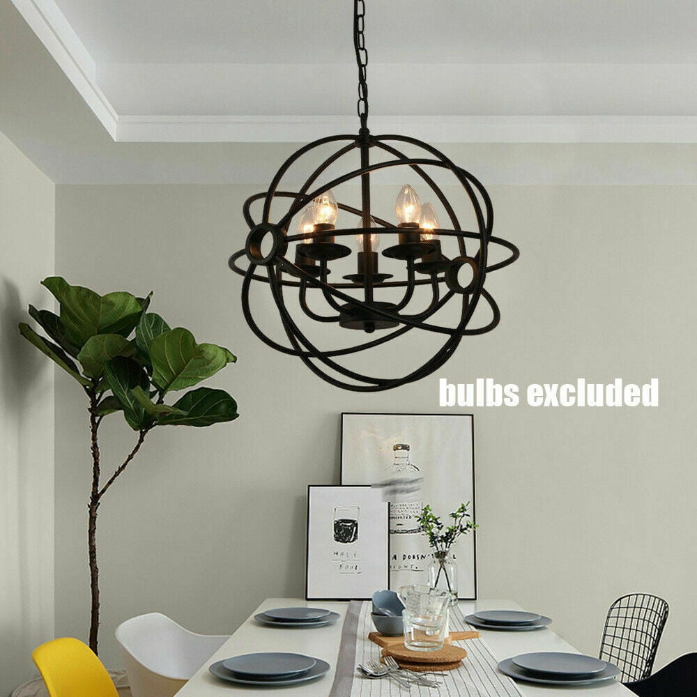 Metal Orb Chandelier Lamp Round Hanging Fixture Globe Cage Ceiling Pendant Light 