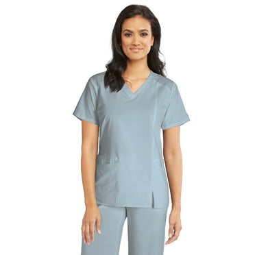 Barco Wellness BWT012 Women's Four Pocket Contrast Shoulder Front Side Slit Scrub Top Moonstruck M