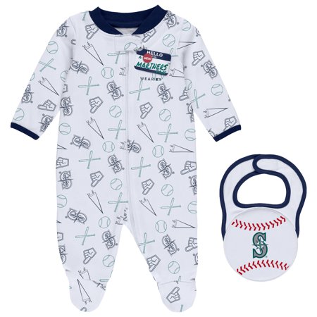 Newborn & Infant WEAR by Erin Andrews White Seattle Mariners Sleep & Play Full-Zip Footed Jumper with Bib