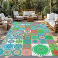 thumbnail image 2 of Colorful Ethnic Outdoor Rug for Patio/Deck/Porch, Non-Slip Large Area Rug 4 x 6 Ft, Modern Abstract National Geometric Teal Indoor Outdoor Rugs Washable Area Rugs, Camping Rug Carpet Runner, 2 of 8