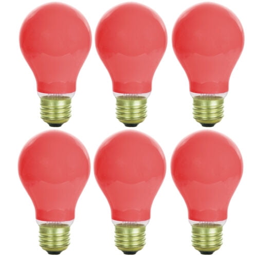 Diodesy- Pack of 6 60A/R/6PK 60 Watts A19 Incandescent Light Bulb, Ceramic Red Light Bulb, Dimmable, E26 for Holiday Decoration/Living Room/Party Light Bulb, 120V, 1250 Lifespan Hour, Flicker Free