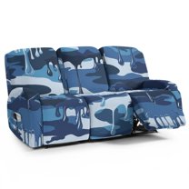 Xoenoiee Blue Camo Paint Pattern Stretch Recliner Cover 8-Pieces 3 Seats Recliner Chair Slipcovers Lazy Boy Furniture Protector with Elastic Bottom for Living Room