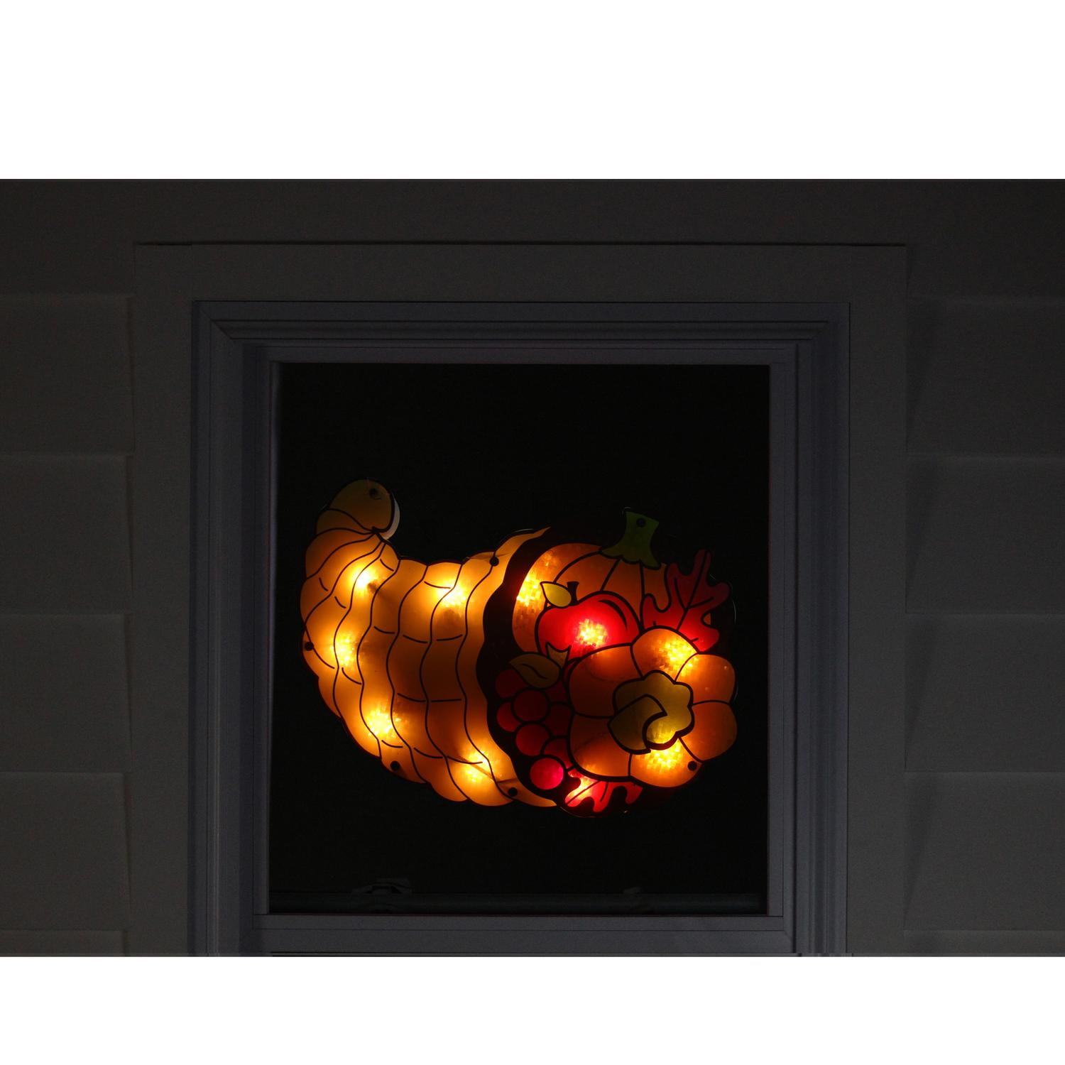 20" Lighted Cornucopia Thanksgiving Window Silhouette ...