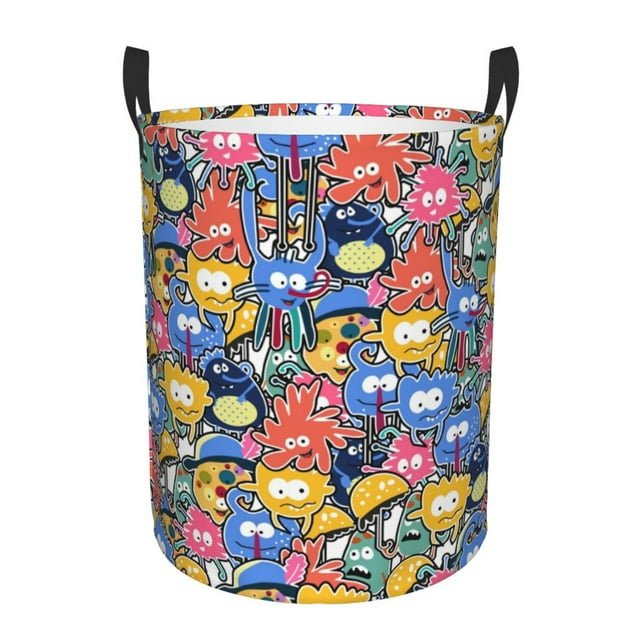 TEQUAN Waterproof Laundry Hampers, Funny Cute Monsters Cartoon Pattern Clothes Storage Basket