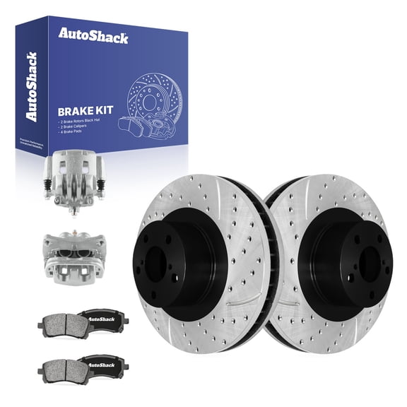 AutoShack Front Vented Drilled & Slotted E-Coated Brake Rotors   Ceramic Pads   Calipers 8-PC Brake Kit Replacement for 2003 Subaru Impreza ShadowGuard 11.55" (293.4 mm)