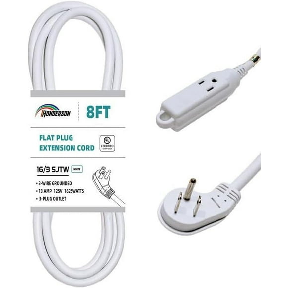 shiyou-3-Outlets Flat Plug Indoor Extension Cord Outlet Extender, UL Listed, 16 Gauge 8FT White 3 Prong Heavy Duty Extension Cord Multiple Outlets, 16/3 SJTW 13A Flat Plug Power Strip