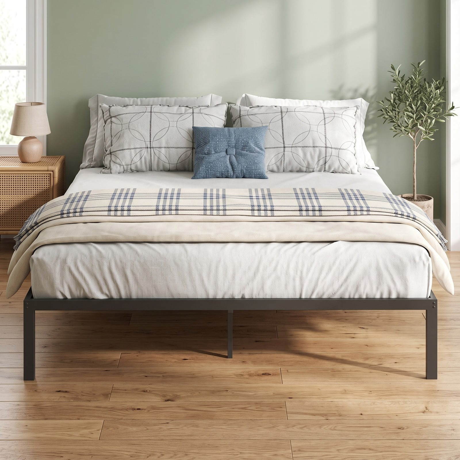 Furnibear Queen Size Metal Bed Frame with Heavy Duty Slat Support and Extra Center Legs, Platform Bed Frame No Box Spring, Black
