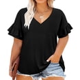 thumbnail image 4 of TIYOMI Plus Size Tops For Women Summer Black Knitted Pullover Ruffle Short Sleeve Tunics V Neck Shirts XL 14W 16W, 4 of 6