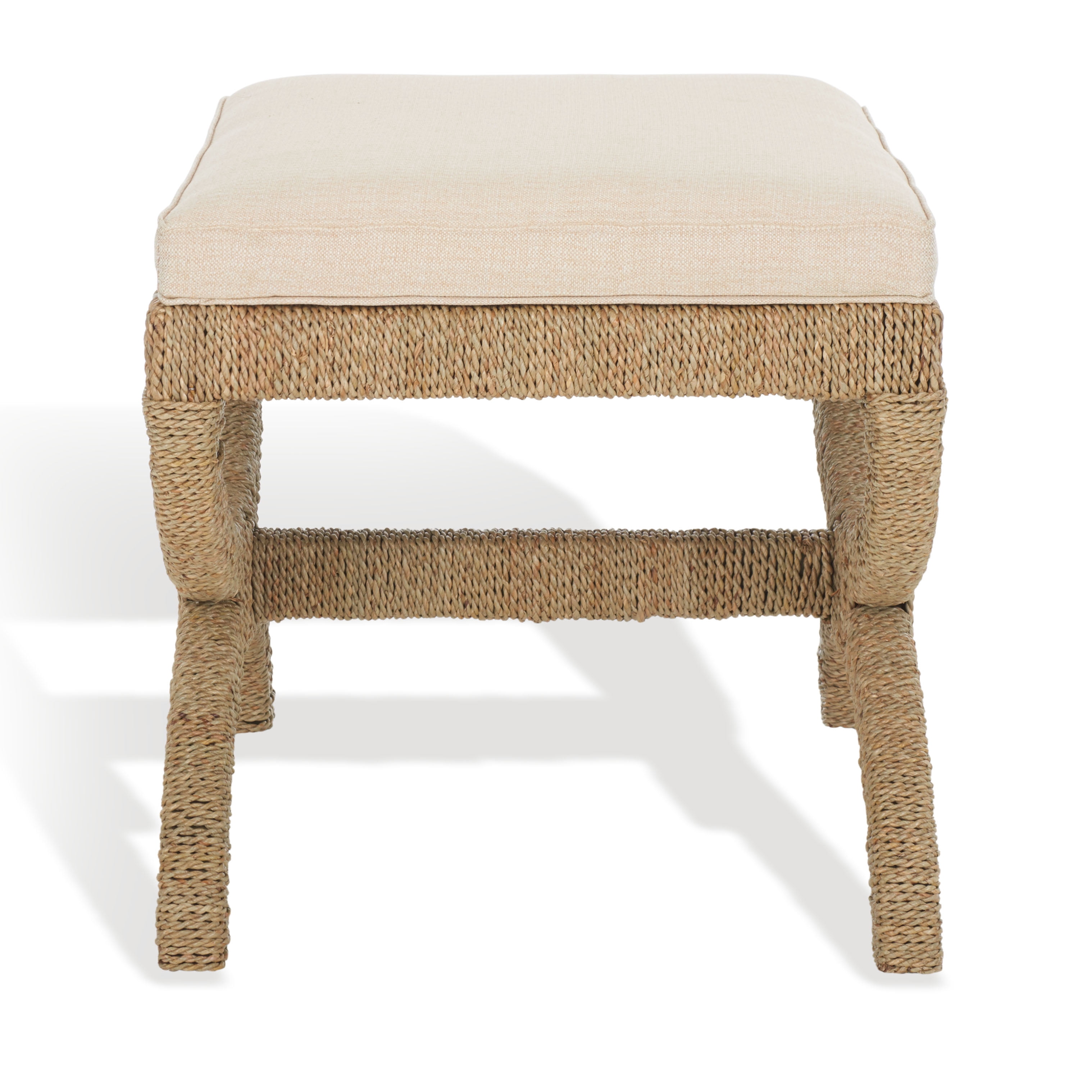Safavieh Couture Aikan Woven Seagrass Ottoman, Natural/Beige