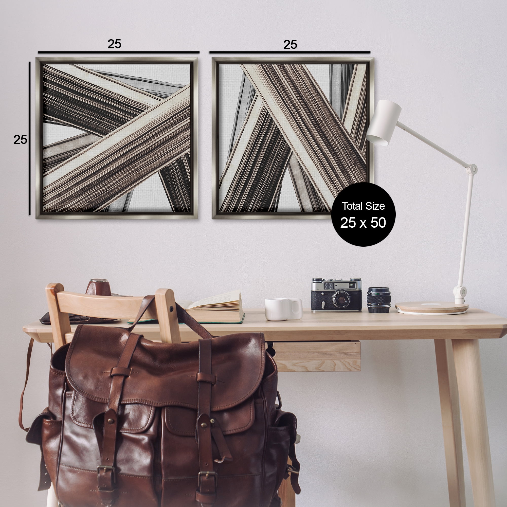 Stupell Industries Industrial Linear Crisscross Abstract Painting Gray Floater Framed Canvas Art Print Wall Art, 25 x 25, Set of 2