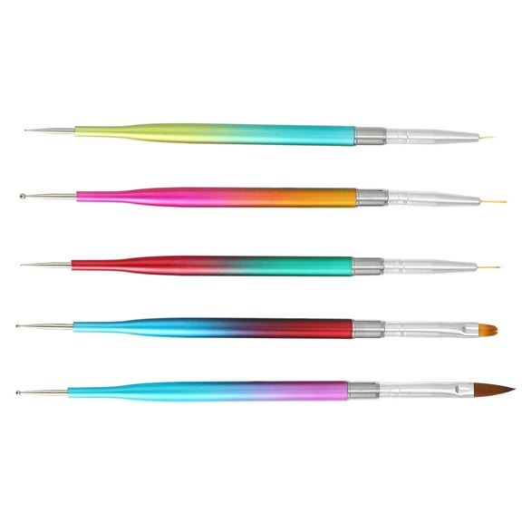 Unique Bargains 5 Pcs Double Ended Nail Art Brushes Tool Kit Including Nail Liner Brush and Nail Dotting Pens