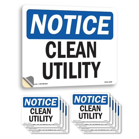 Clean Utility OSHA Notice Vinyl Decal Label 14 Inch x 10 Inch - 10 Pack