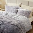 thumbnail image 4 of Intelligent Design King/Cal King Shaggy Faux Comforter Set, Long Fur Wave Spring Comforter Bedding Set, 3-Piece Striped Ombre Design Warm Bed Set, Grey, 4 of 8