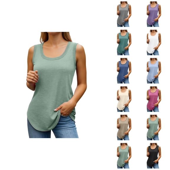 Basic Tank Tops for Women Loose Fit Casual Plain Scoop Neck Ribbed Sleeveless Shirt Summer Outfits
