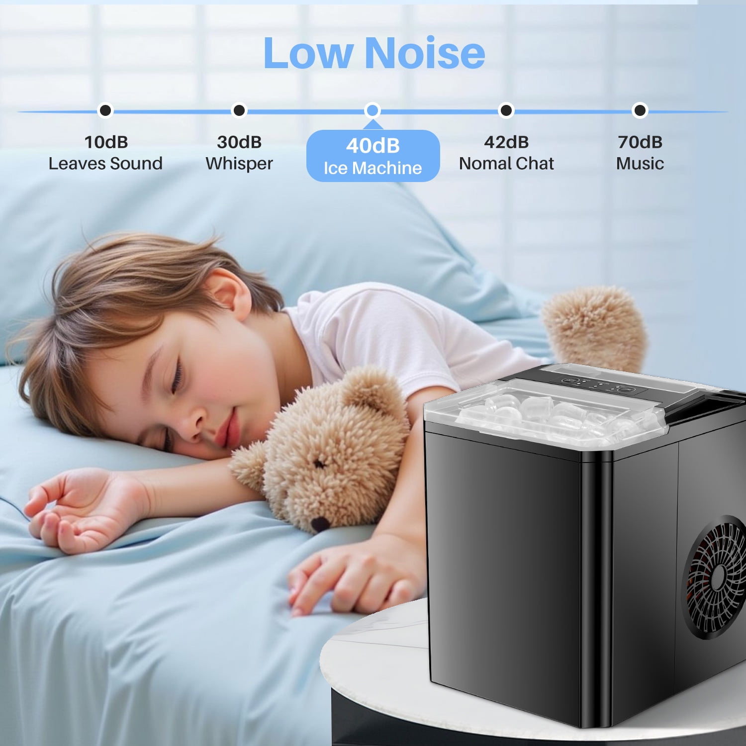 Simenmax Ice Maker, Portable Countertop Icemaker Machine, Self Cleaning Quiet 2 Sizes Bullet Cubes Makers, 9 Cubes in 6 Mins,Black