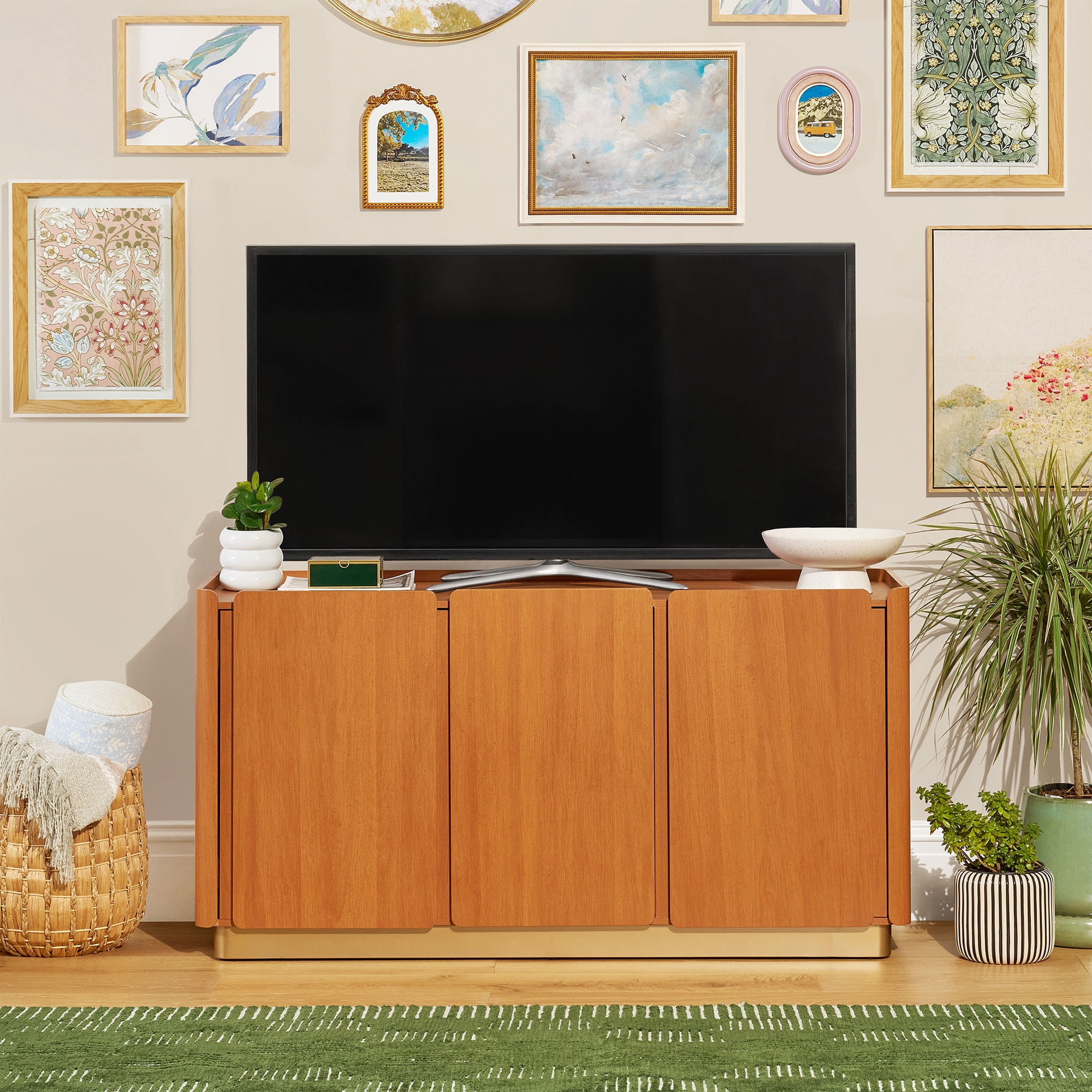 Beautiful Mae TV Stand for TV's up to 70" by Drew Barrymore, Cherry Finish
