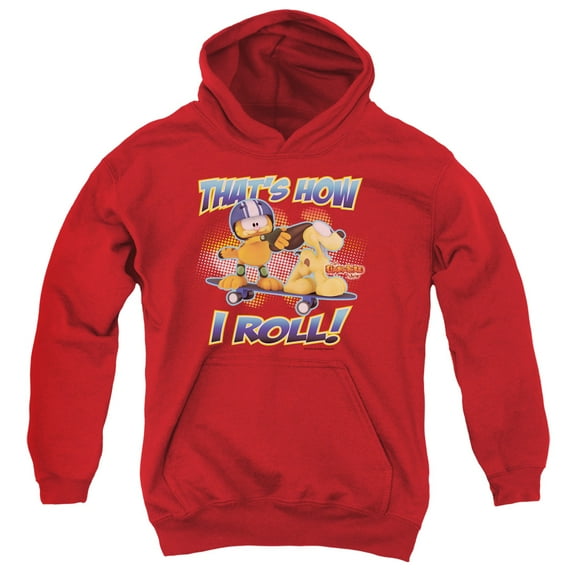 Garfield How I Roll Youth Pullover Hoodie Sweatshirt Red
