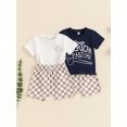 thumbnail image 3 of Elippeo Kids Boys Shorts Set 6 12 18 24 Months 3 4 Years Short Sleeve Letters Print T-shirt with Plaid Shorts Toddler Set Summer Outfit, 3 of 9