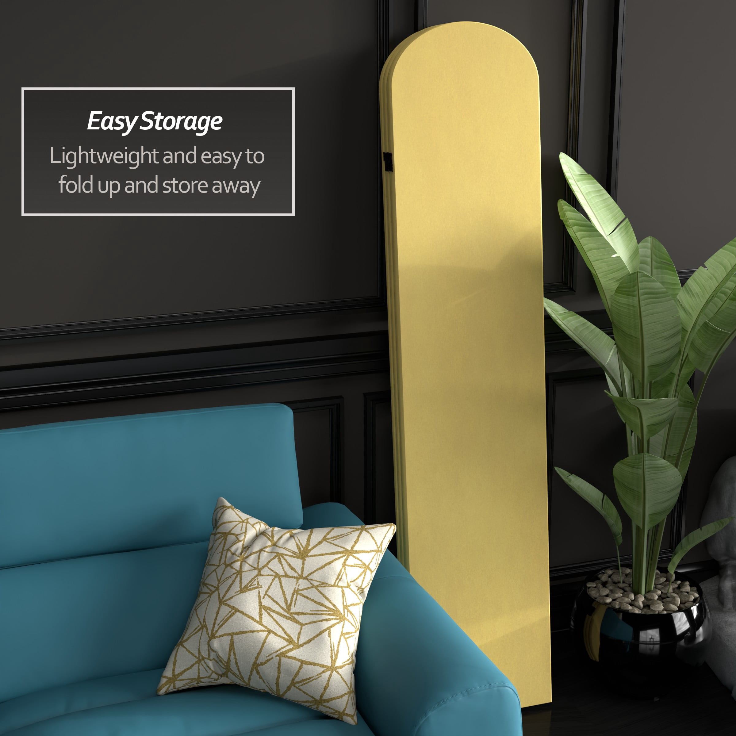 6 ft. Classic Arch Velvet Room Divider Yellow 3 Panel