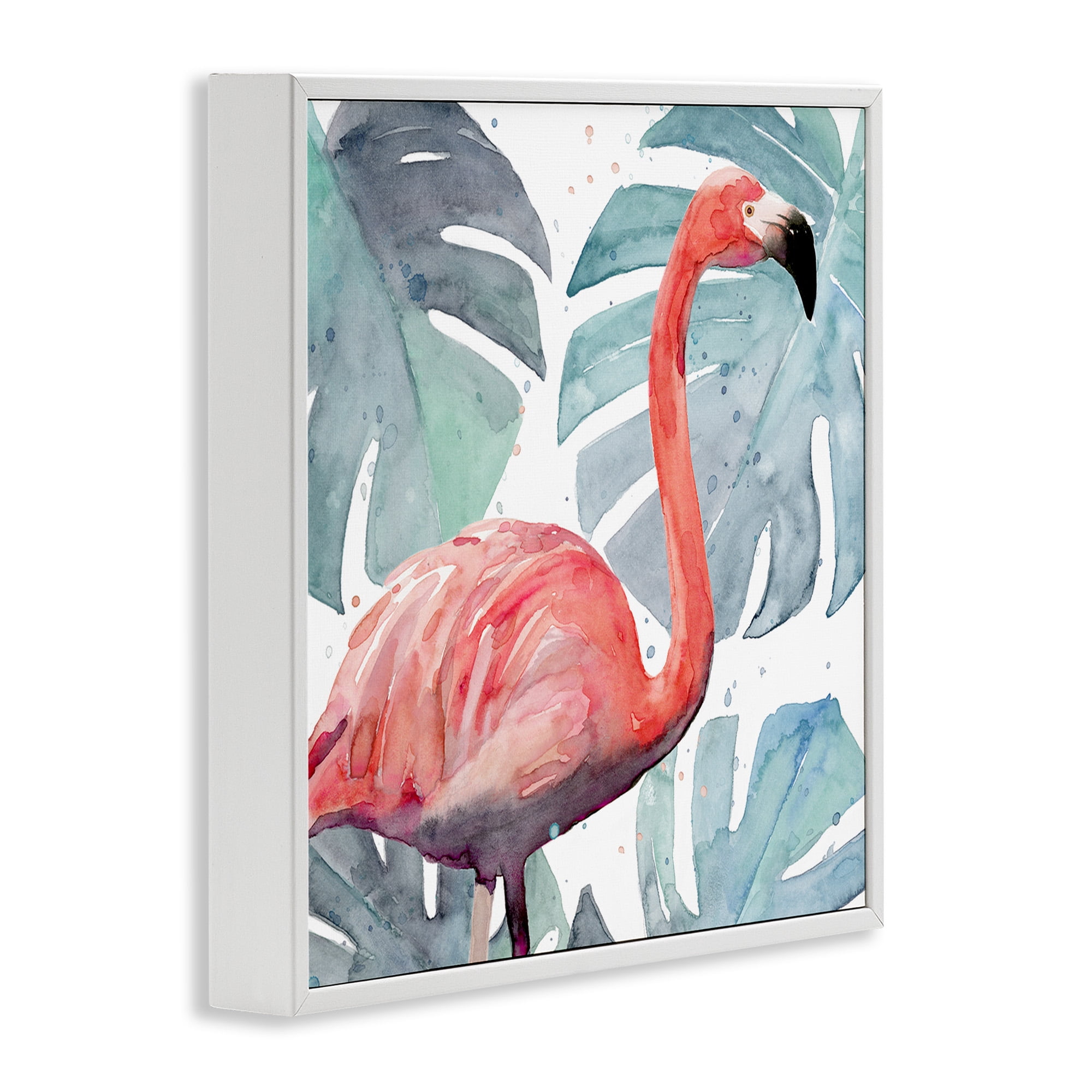 Stupell Industries Flamingo over Tropical Greenery Animals & Insects Painting White Framed Art Print Wall Art, 17 x 17