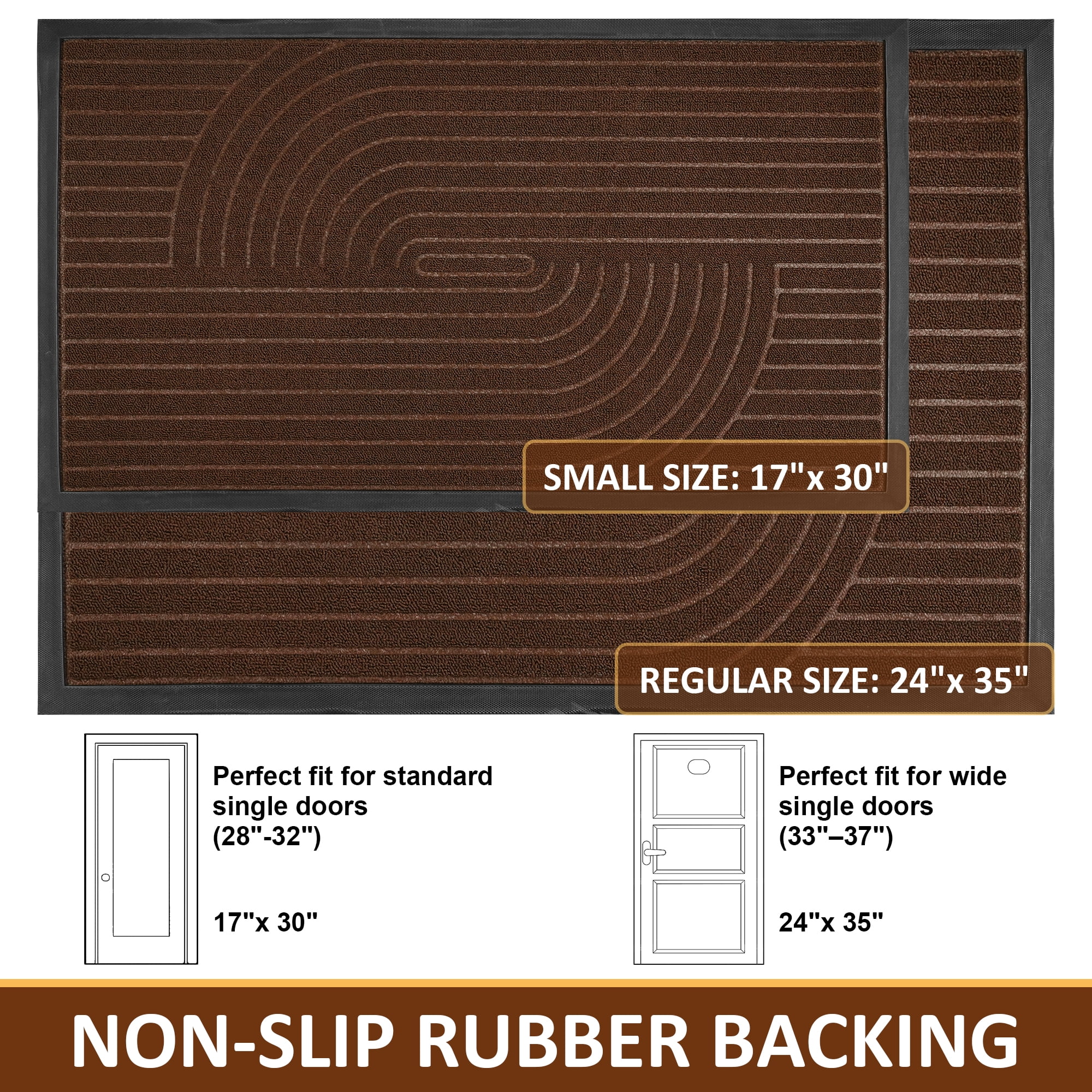Vaparinckl Outdoor Mat, Non Slip 17"x30" Doormat, Front Door Welcome Mat, Absorbent Rubber, Low Profile Dirt Trapper Indoor Rug For Entryway & Outside Entrance, Brown