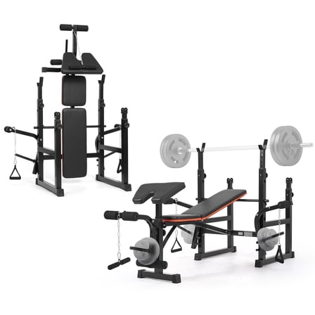 GASKY  Adjustable Weight Bench 600lbs 7-in-1 Foldable Multi-Function Workout Bench Set with 2 Barbell Rack & Leg Extension for Full Body Strength Training Home/Gym  Gifts for Him