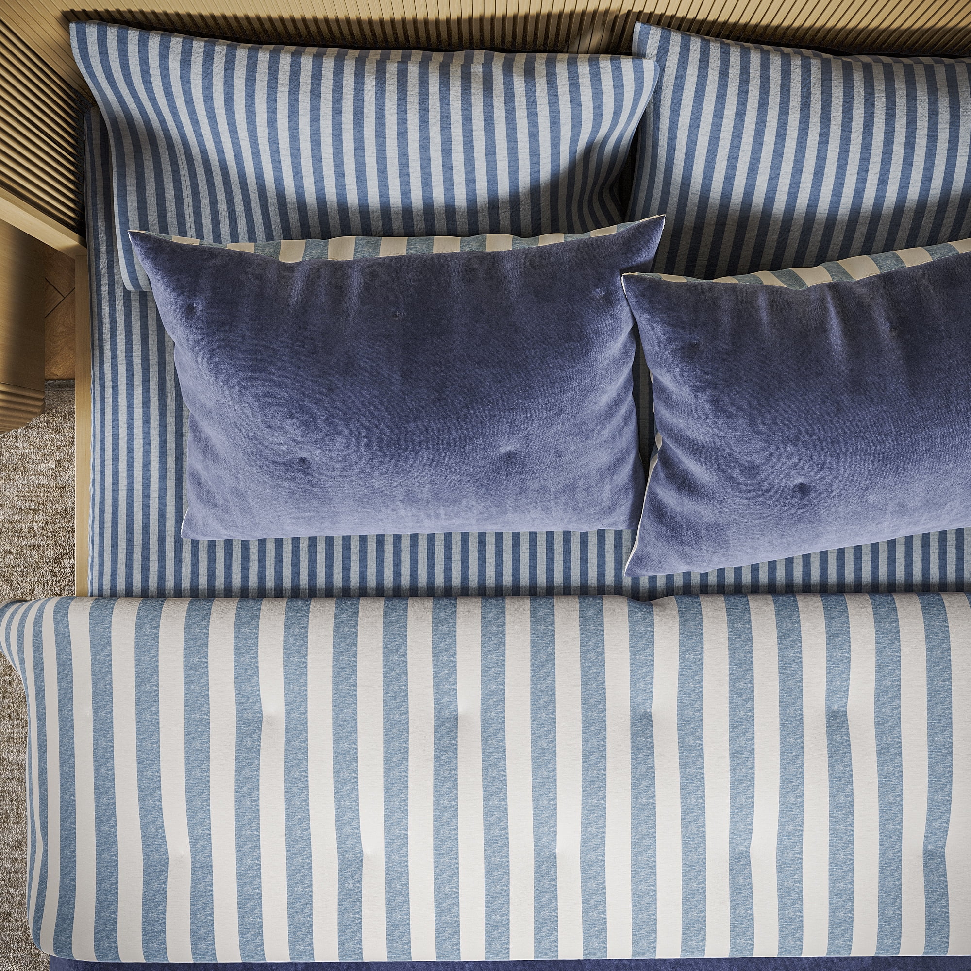 Beautiful The Bedding Collection By Drew Barrymore Striped 100% Cotton, 100% Polyester Velvet Quilts, King - Reversible