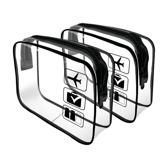 2-Pack TSA Approved Clear Toiletry Bags - Quart Size Travel Cosmetic Bags for Airplane Carry On (Black, TSA Compliant for Men & Women)